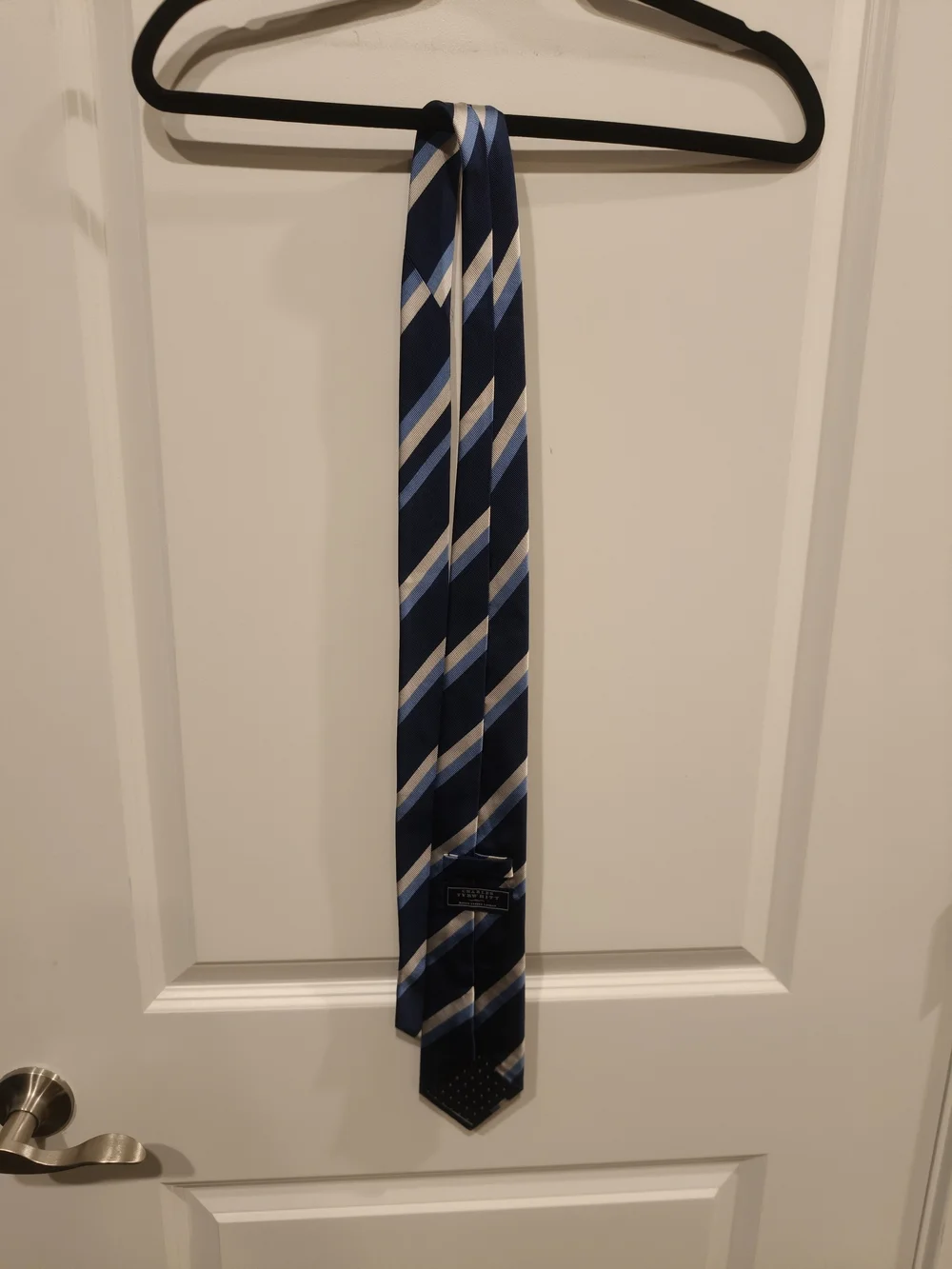 Charles Tyrwhitt Navy Blue Tie with Light Blue and White Diagonal Stripes